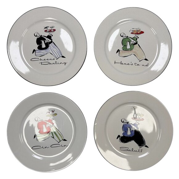 Rosanna Cheers Darling Here’s To Us Dessert Salad Plate Set of 4 Cin Cin - Picture 1 of 6